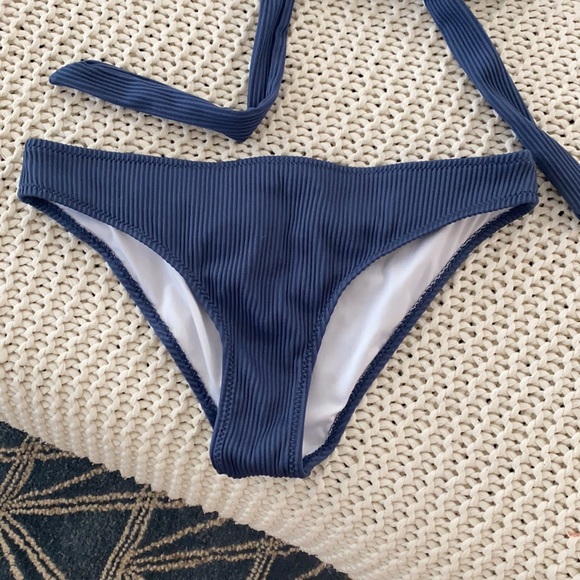 Deep Love Solid Blue Bikini Set Tie Front Beach Swimwear S - Picture 2 of 6